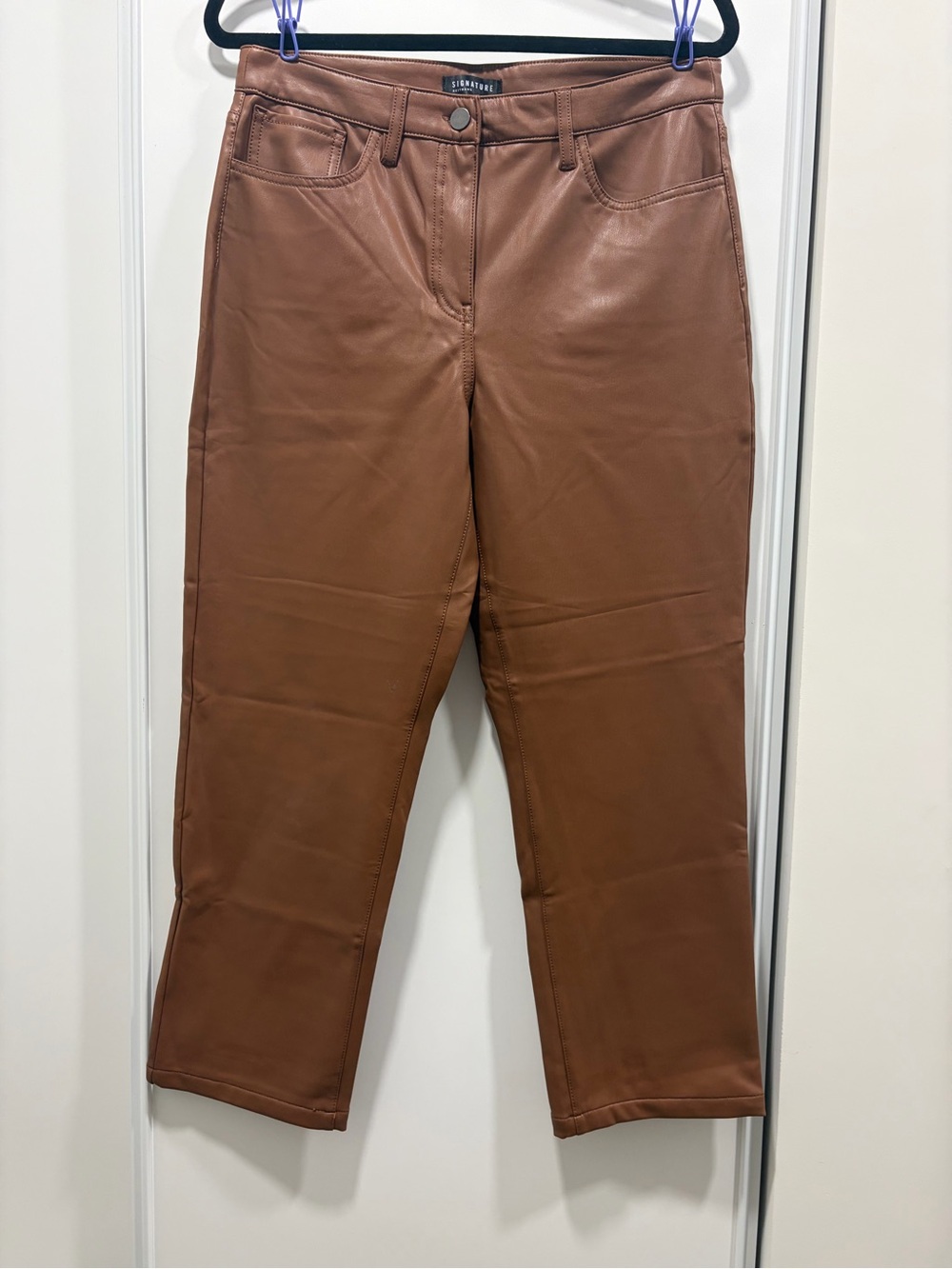 Reitmans Faux Leather Straight-Leg Pants in Cognac Brown